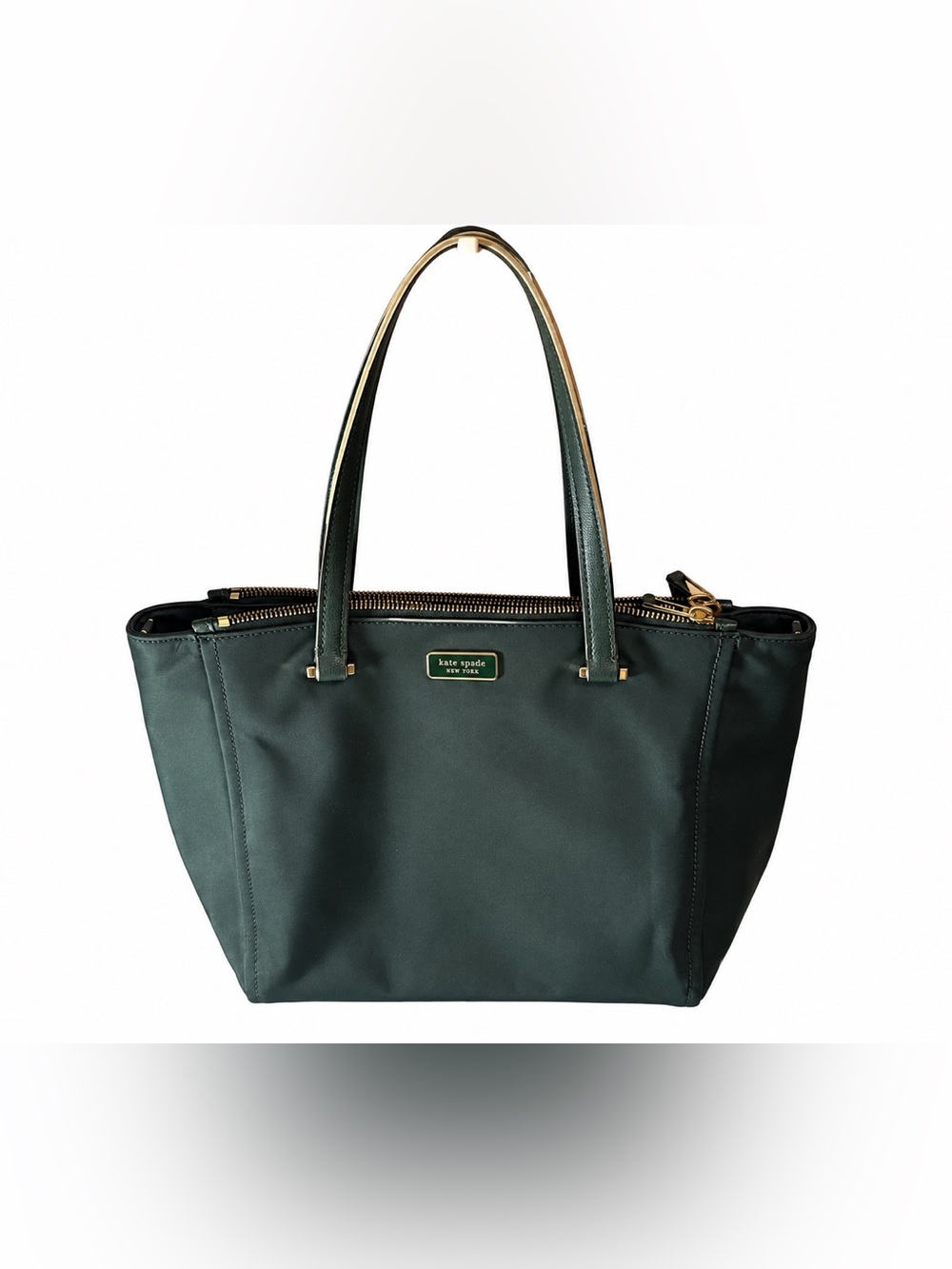 kate spade dark green tote with gold hardware